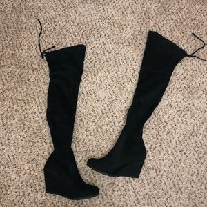 Black Suede Thigh High Boots